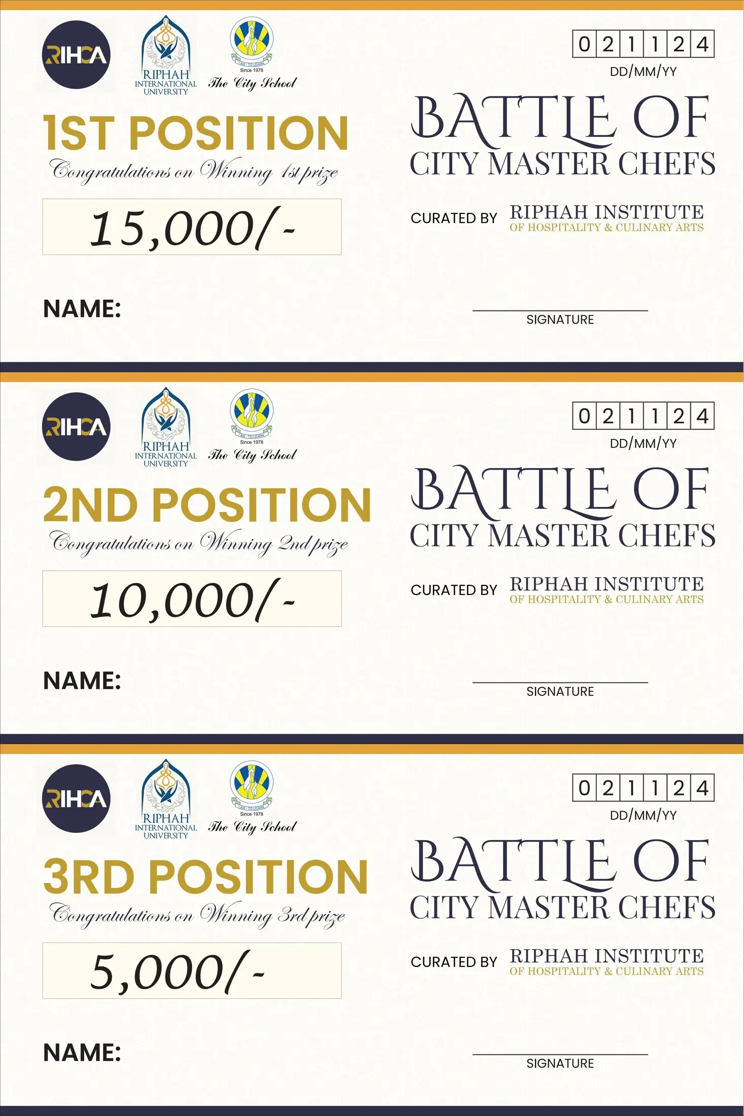 RIHCA competition prize cheques
