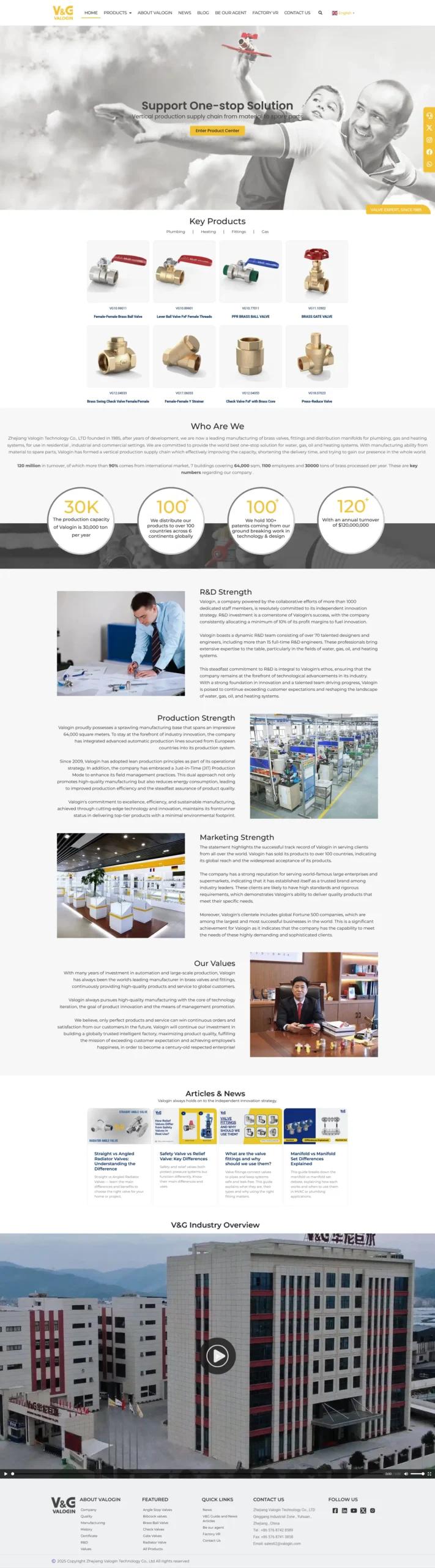 Valogin global homepage for brass valve manufacturing