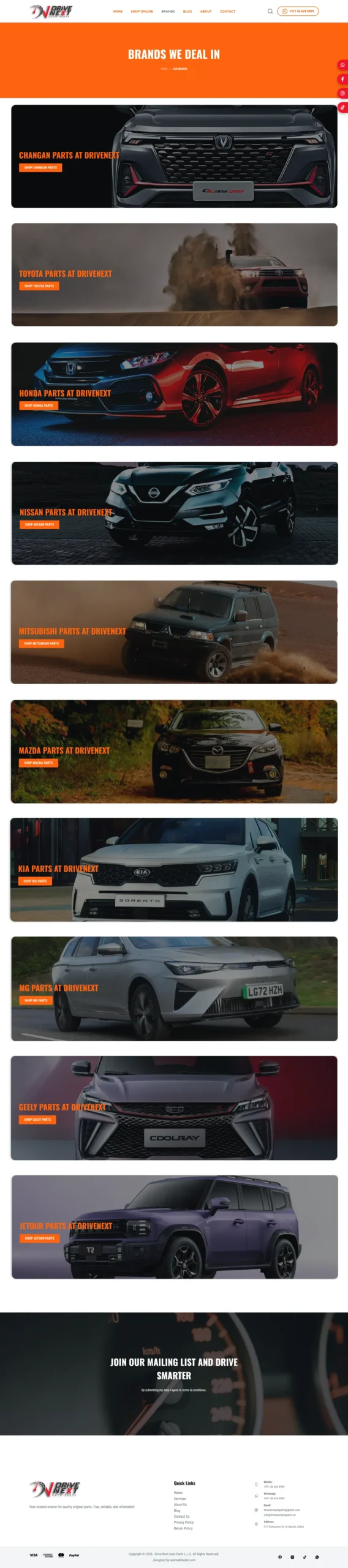 Drive Next Auto Parts brands page