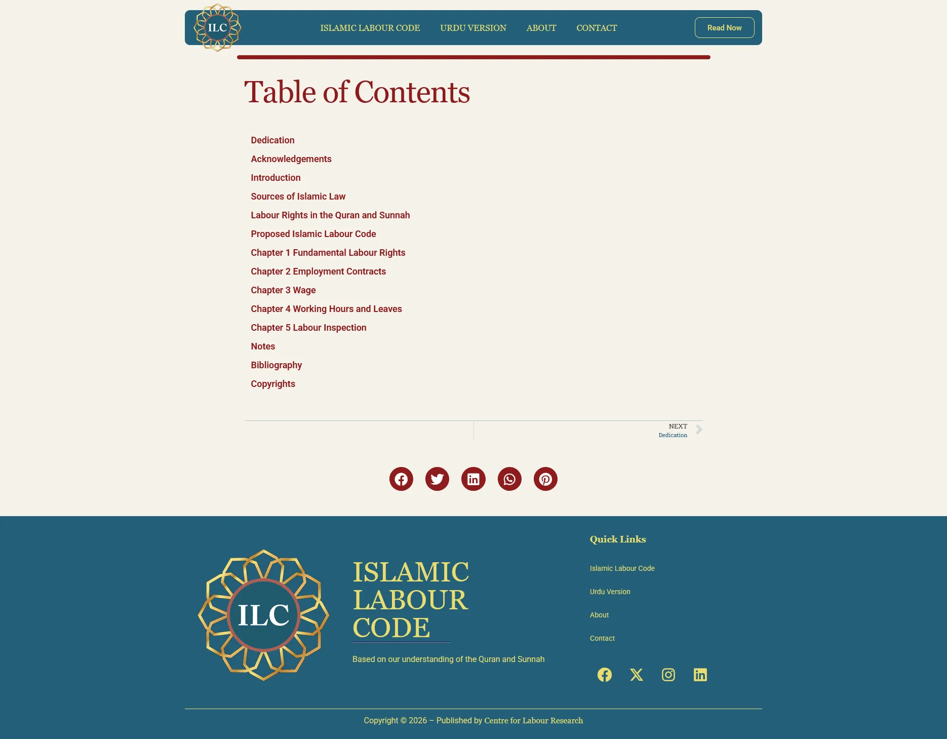 Islamic Labour Code English table of contents