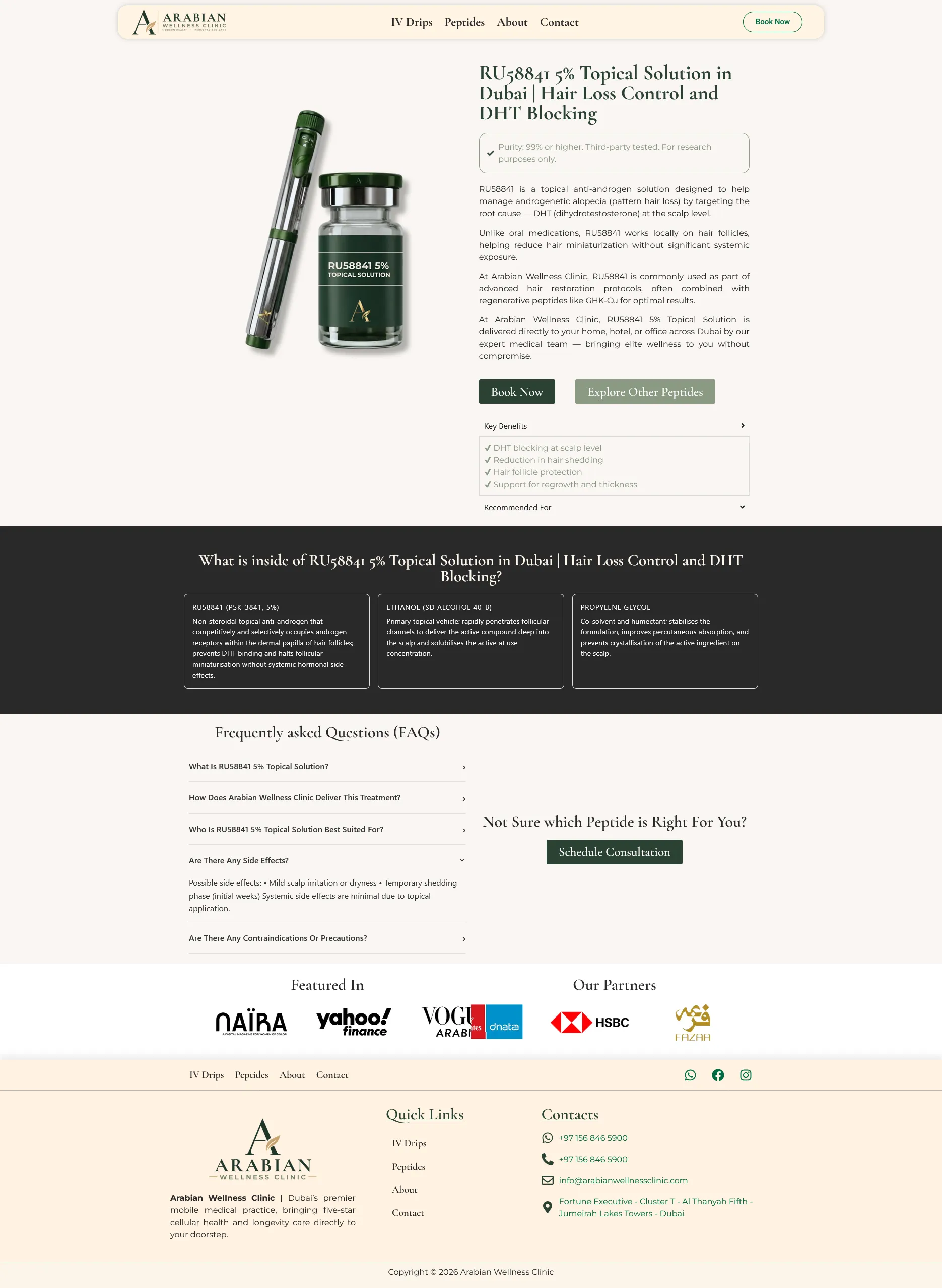 Arabian Wellness Clinic single peptide therapy page