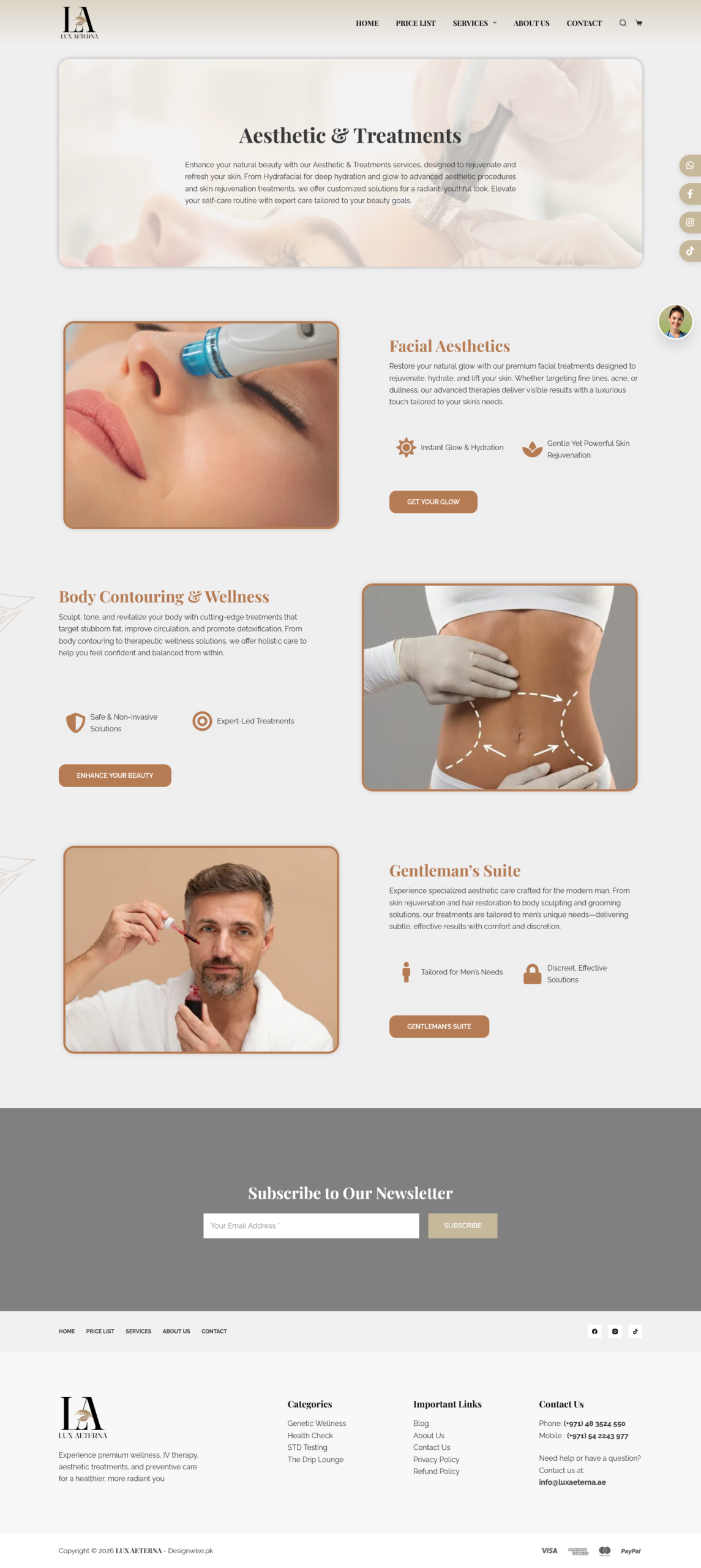 Lux Aeterna Medical aesthetic treatments page
