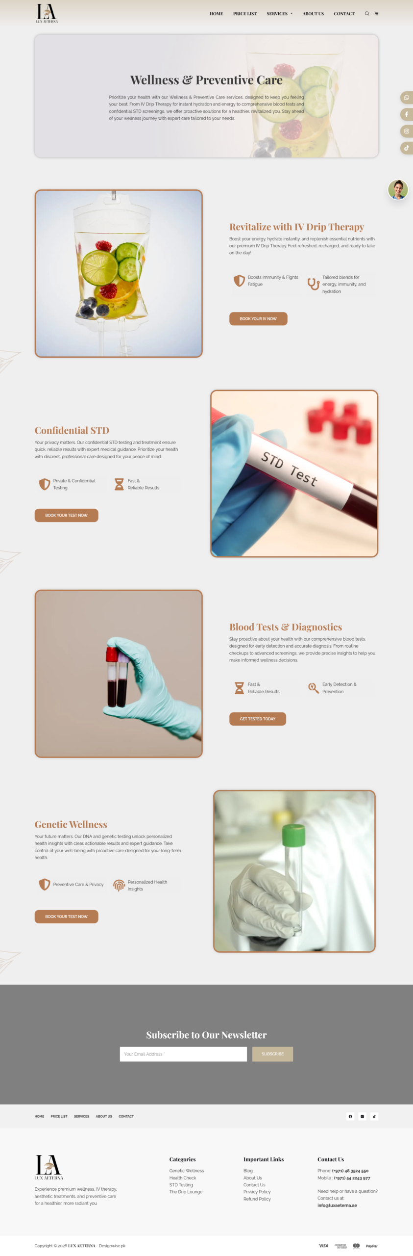 Lux Aeterna Medical wellness and preventive care page