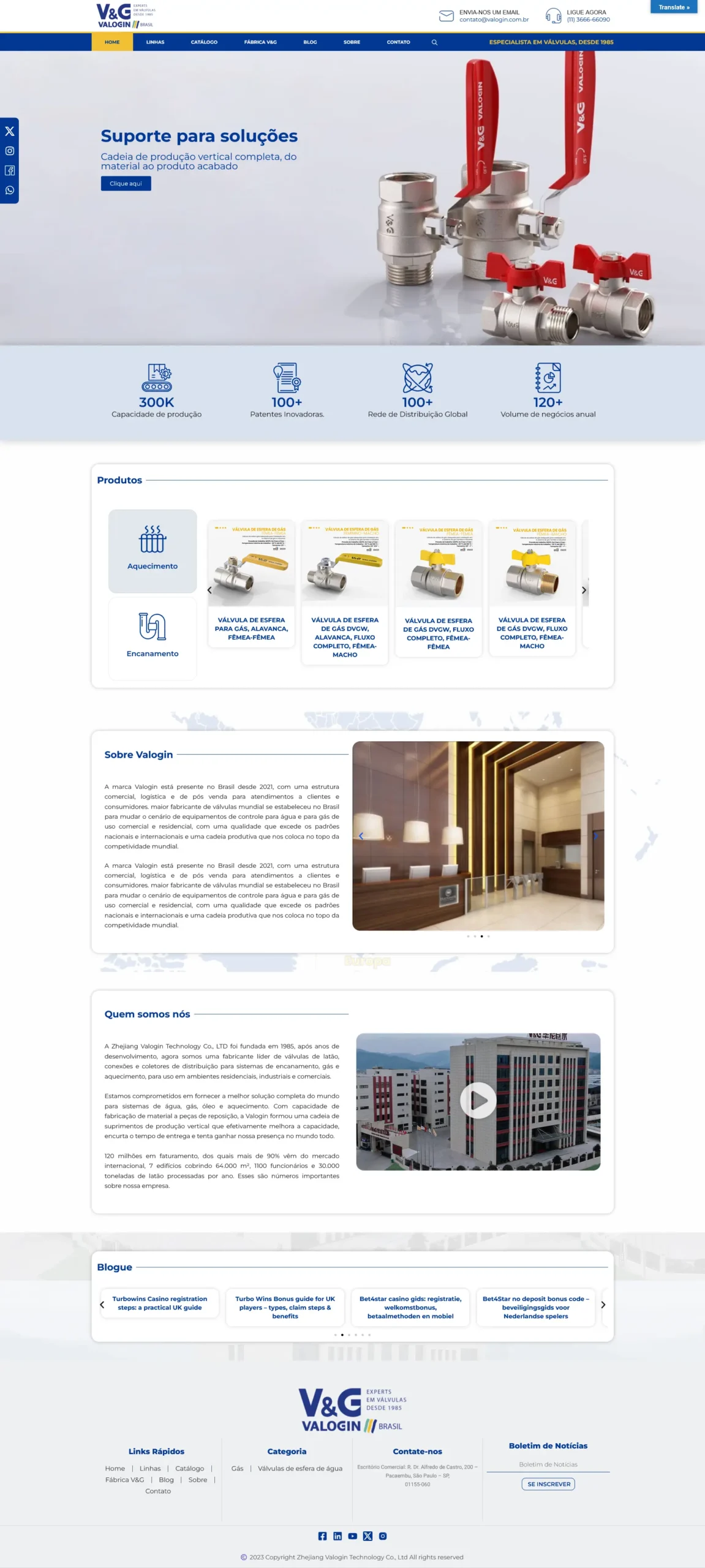 Valogin Brazil regional storefront homepage